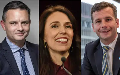 Jacinda Ardern- Labour Party , James Shaw Green Party, David Seymour Act party