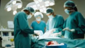 Tray of medical instruments in operating room