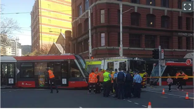 A collision between a fire truck and a tram on in Sydney's CBD has caused chaos across the central transport network