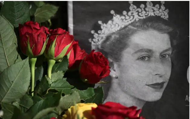 Flowers laid by well-wishers, two days after Queen Elizabeth II died at the age of 96