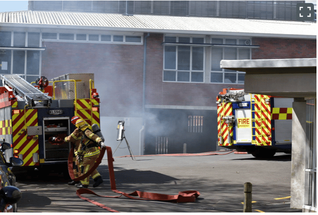 Fire and Emergency crews responding to a fire at Sacred High College