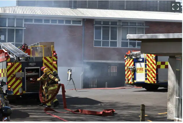 Fire and Emergency crews responding to a fire at Sacred High College