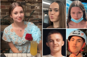 The five teenagers who died in the Buxton car crash. Clockwise from main: Lily Van de Putte, Summer Williams, Gabby McLennan, Tyrese Bechard and Antonio Desisto
