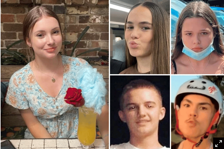 The five teenagers who died in the Buxton car crash. Clockwise from main: Lily Van de Putte, Summer Williams, Gabby McLennan, Tyrese Bechard and Antonio Desisto