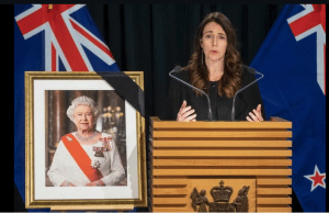 NZ PM Jacinda Ardern addressed a press conference after the news of the passing of Queen Elizabeth II at the Beehive in Wellington, New Zealand, Friday Sept. 9, 2022