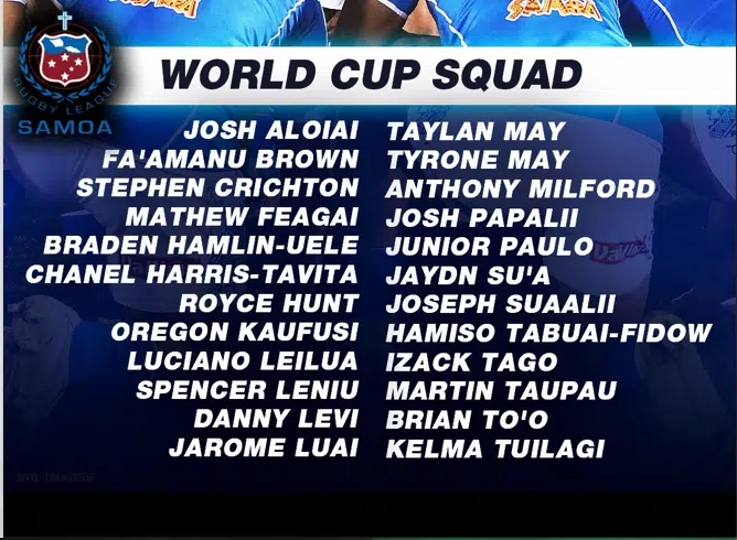 Toa Samoa Rugby League World Cup 2022 squad