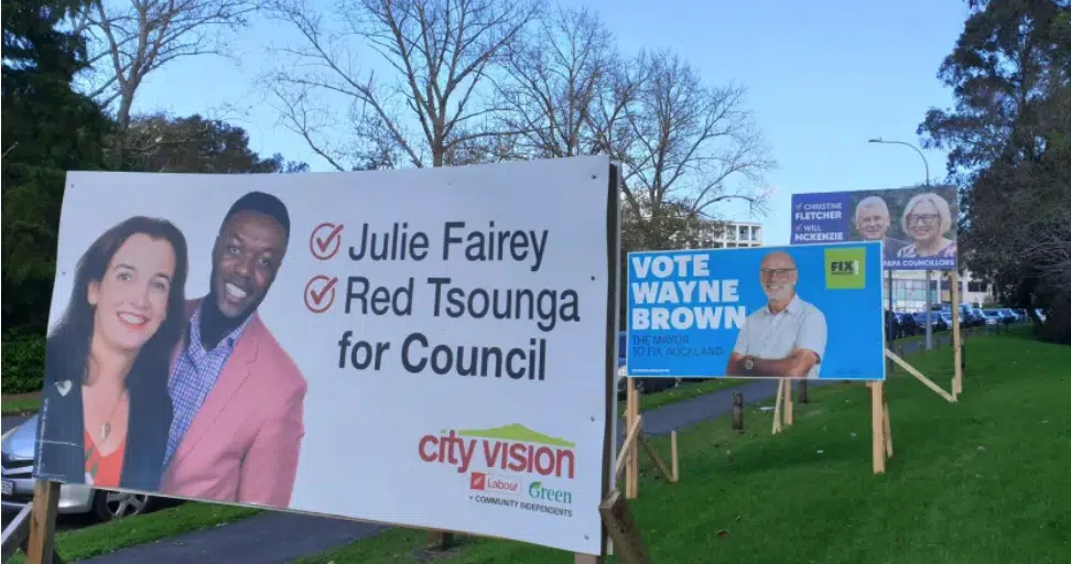 The election hoardings are up in central Auckland