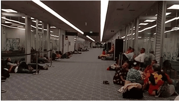 passengers forced to seep on the cold floor for hours