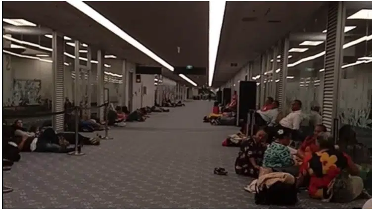 passengers forced to seep on the cold floor for hours