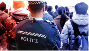 A file image of a New Zealand Police officer at a public gathering