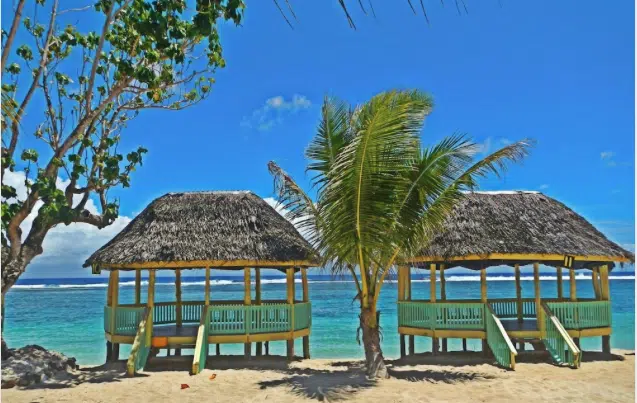 Beach fales in Samoa.