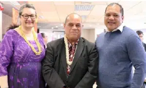 Tuiloma Gayle Lafaiali'i (outgoing CEO) Aupito Su'a William Sio (previous Minister for Pacific People), and Mr Ron Viviani (Interim CEO)