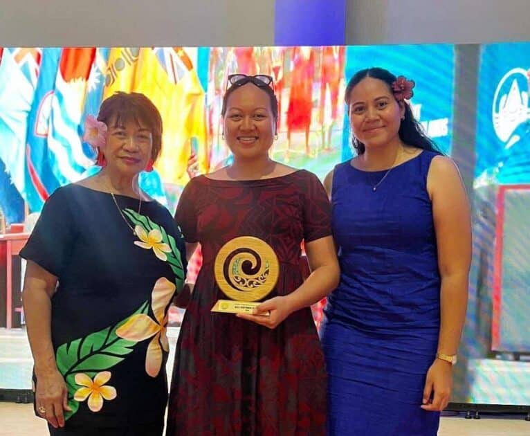PWWA CEO Pitolau Lusia Sefo Leau with IWSA Program Manager Clarissa Laulala and Environment Scientist Emma Sinclair