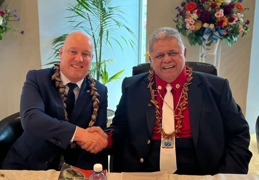 NZ PM Hon Christopher Luxon with Samoa PM Hon Laaulialemalietoa Leuatea Polataivao Fosi Schmidt