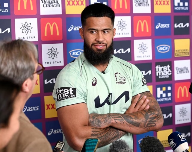 Payne Haas ata a media press conference at Red Hill. Monday, September-1, 2025