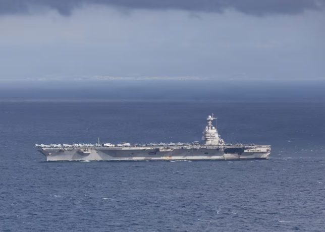 The world's largest aircraft carrier, USS Gerald R. Ford transits the Strait of Gibraltar