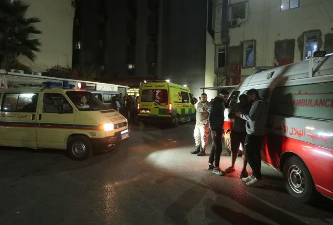 Ambulances take casualties from the Ain al-Hilweh refugee camp in southern Lebanon to a hospital on Tuesday