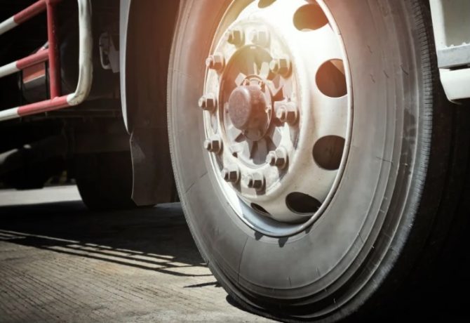 Close up of a truck wheel