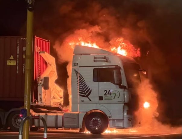 Flames and thick smoke could be seen coming from the truck.