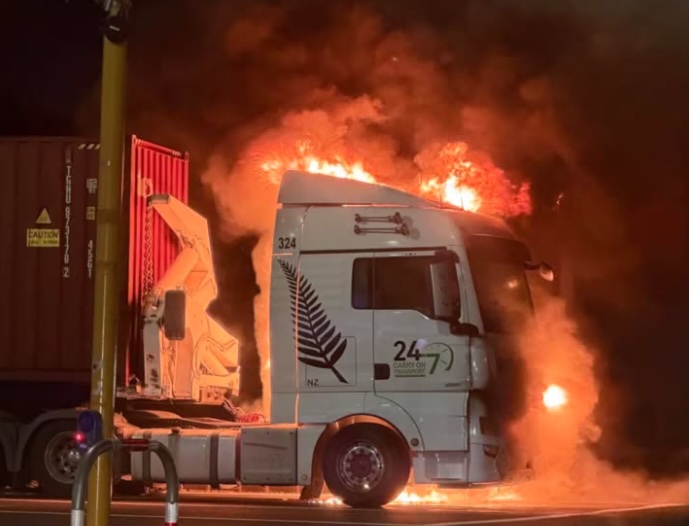 Flames and thick smoke could be seen coming from the truck.