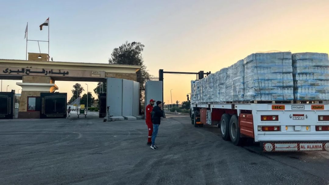 Aid lorries passing through the Egyptian side of the Rafah crossing face an inspection in Israel before entering Gaza.
