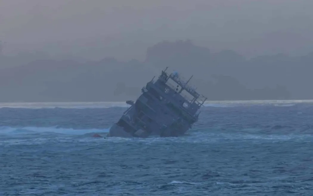 The HMNZS Manawanui, aground in Samoa. RNZ