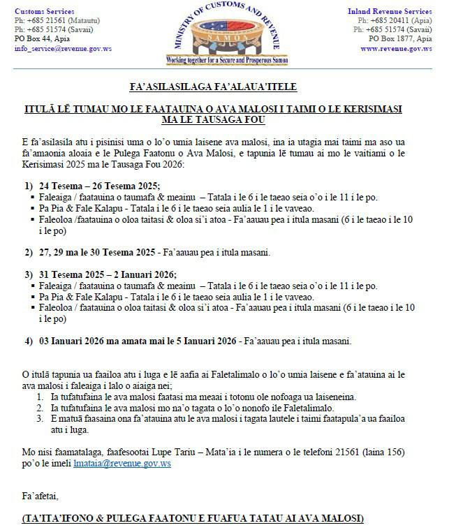 Ministry of Customs & Revenue Samoa