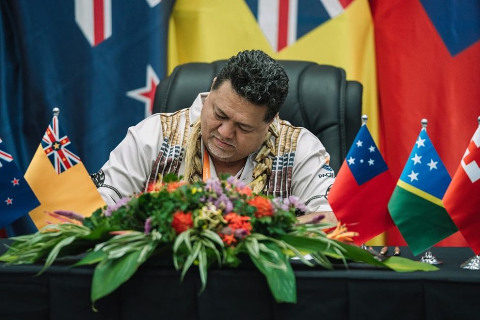 Hon Fata Ryan Shuster represents Samoa in signing Phase II of the Pacer Plus Implementation Arrangement.