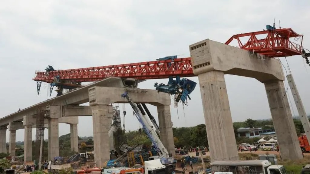 Construction work had been going on when the train travelling past was hit.