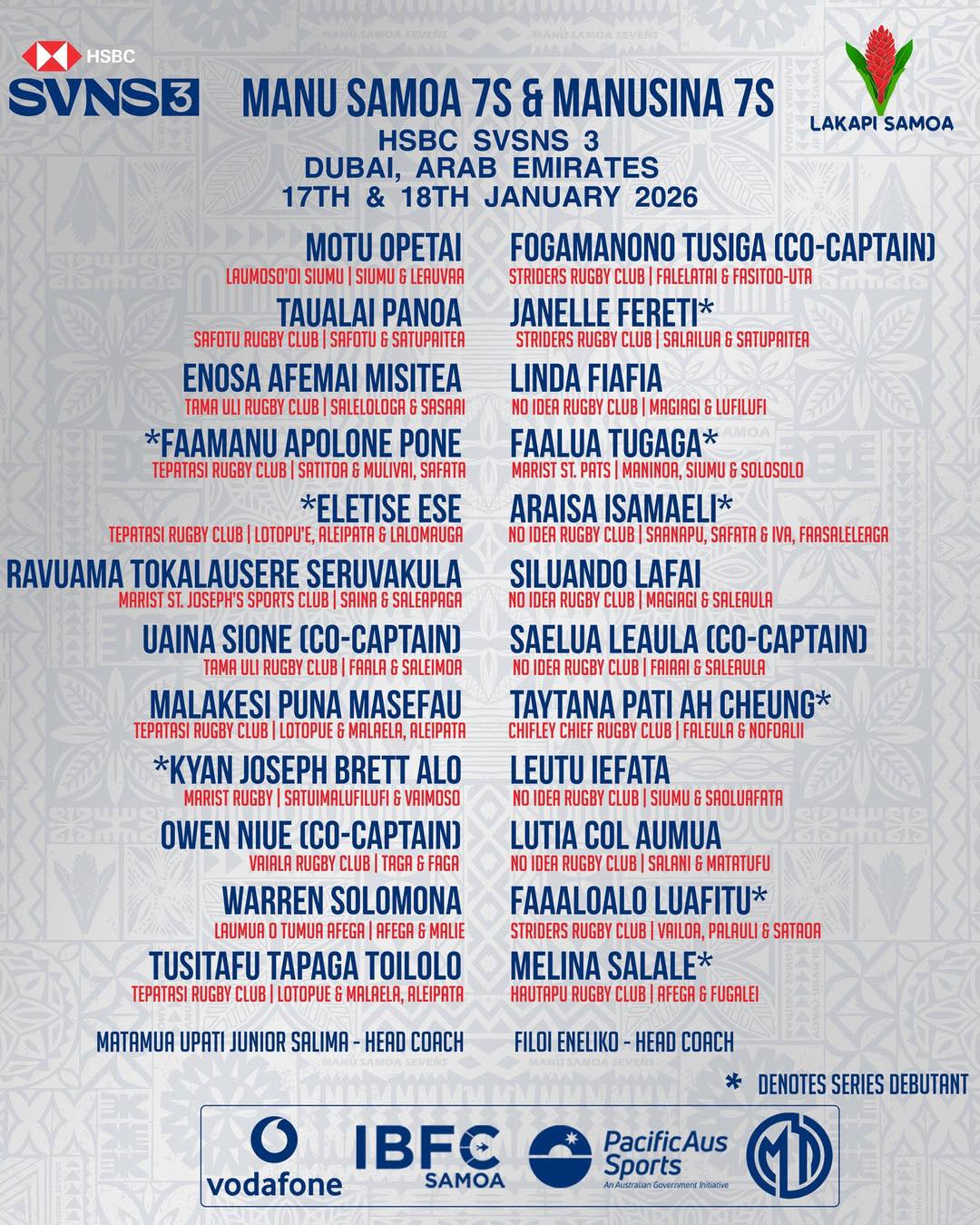 Manu Samoa 7s & Manusina game schedule