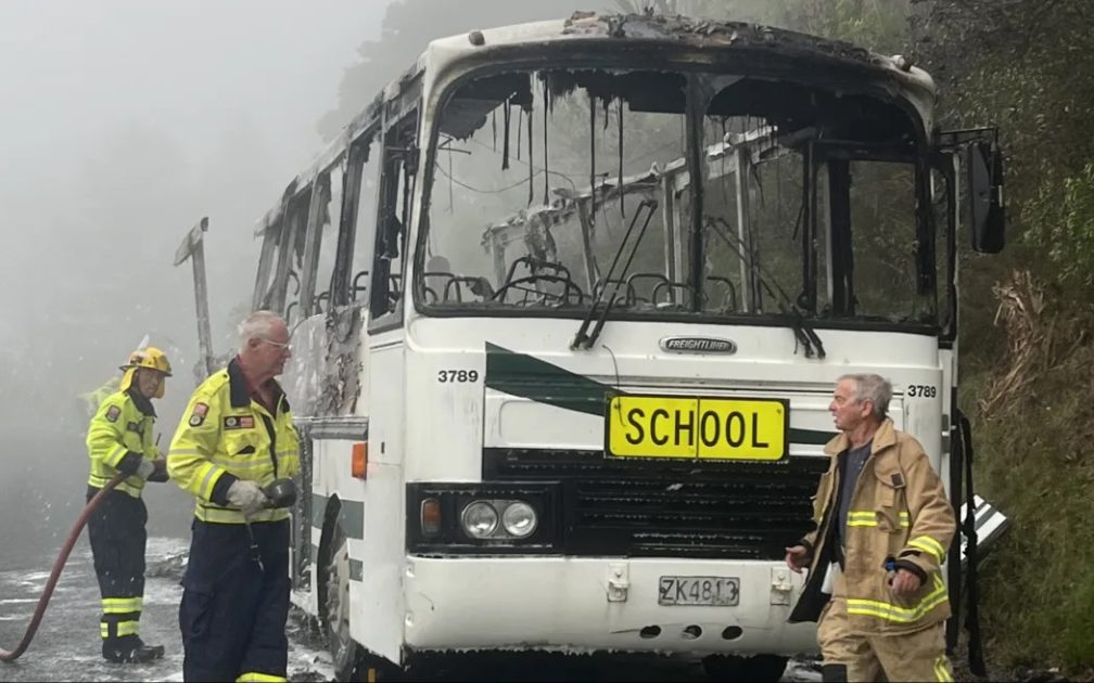 Four children were on board when the bus caught fire.