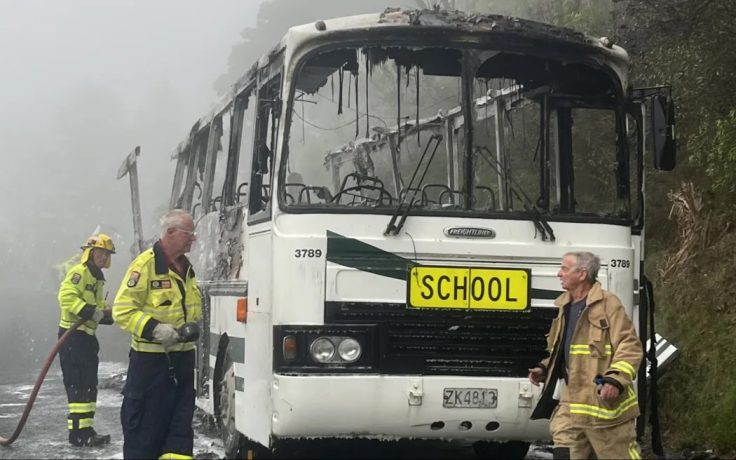 Four children were on board when the bus caught fire.