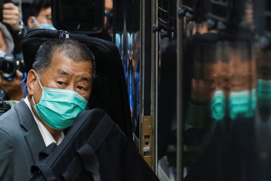 Jimmy Lai leaves the Court of Final Appeal by prison van in Hong Kong, on February 1, 2021.