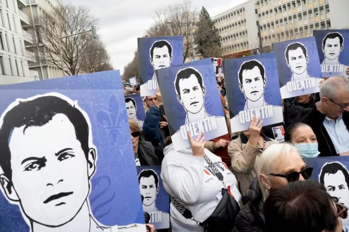 A demonstration in memory of the far-right activist Quentin Deranque in Lyon, France on Sunday.