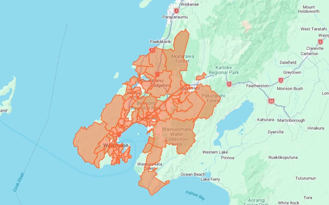 This Wellington Electricity map shows the extent of area where individual homes remain without power.