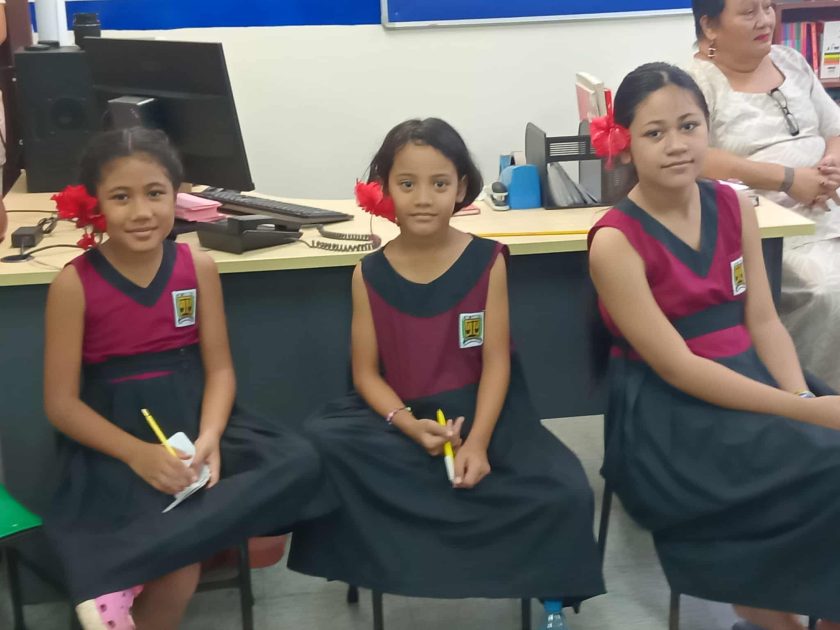 Amosa o Savavau students at opening of American Corner at Nelson Memorial library