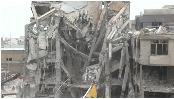 Rubble scatters the ground in the aftermath of a strike in Tehran on March 12.