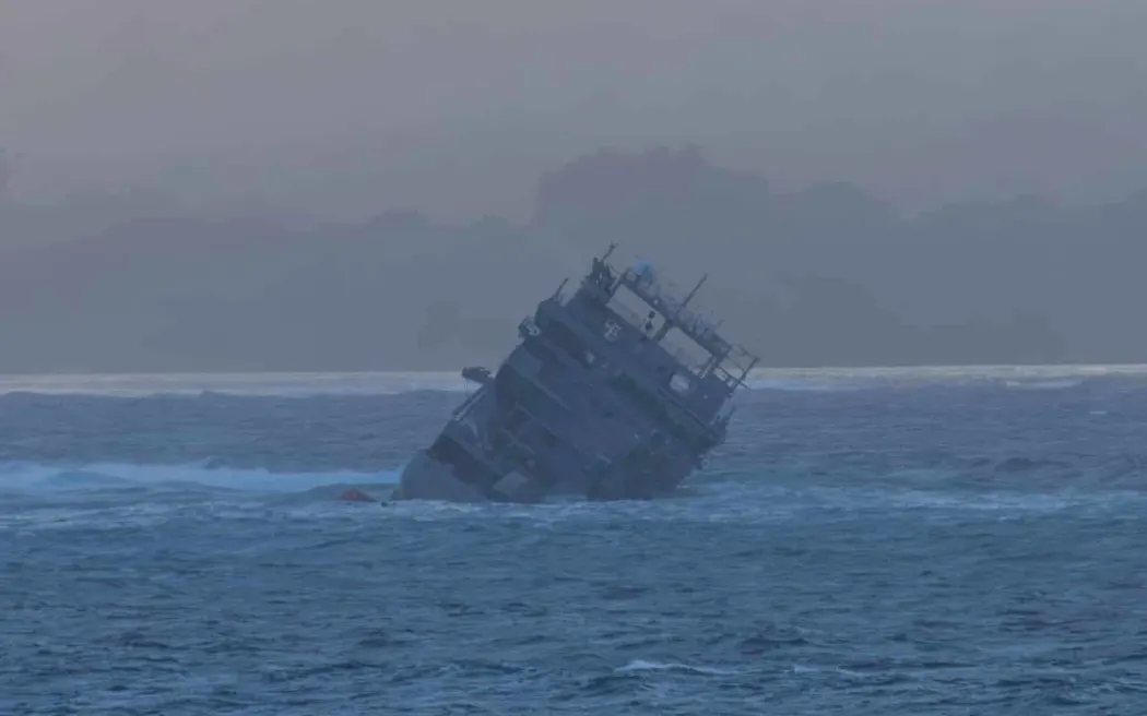 The HMNZS Manawanui, aground in Samoa.