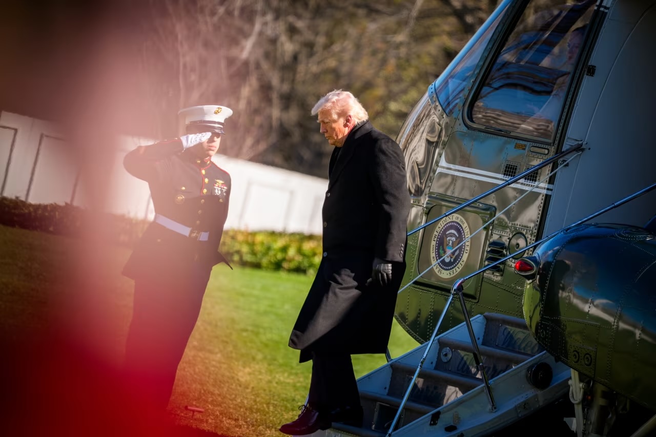 U.S. President Donald Trump steps of Marine One as he returns to the White House on March 18, 2026 in Washington, DC.