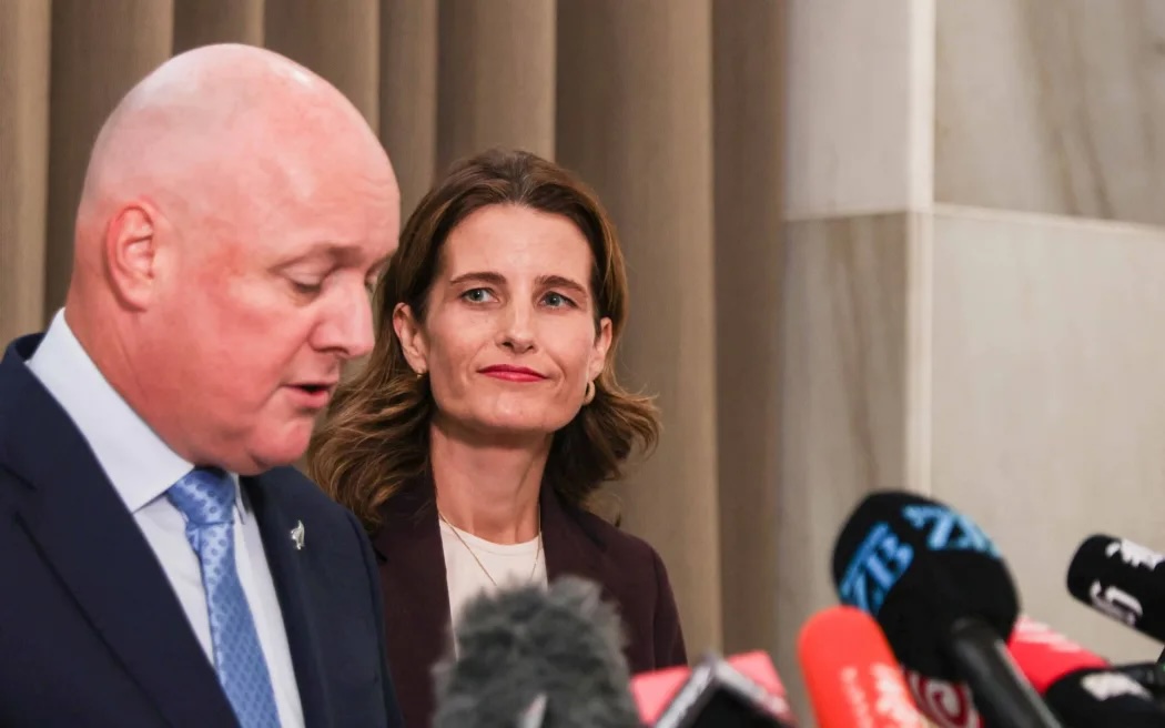 Prime Minister Christopher Luxon and Finance Minister Nicola Willis announcing the fuel support package on Tuesday.