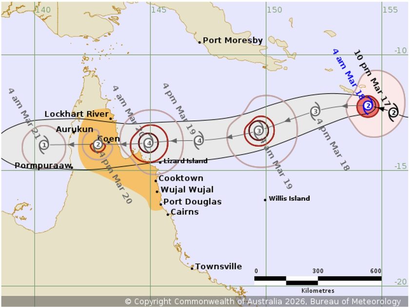 The Bureau of Meteorology says cyclone will reach category 4 as it makes landfall.