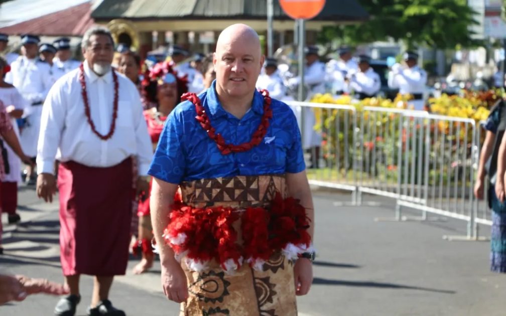 Prime Minster Christopher Luxon attends a ceremony in Apia to bestow a matai title.