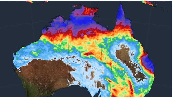 Weatherzone's seven-day rainfall forecast map showing heavy rain areas in purple and red. (Weatherzone)