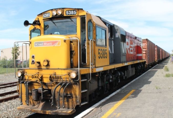 A KiwiRail freight train.