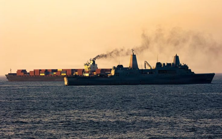 US forces patrol the Arabian Sea near M:V Touska, Monday, April 20, after a Iranian-flagged vessel attempted to violate the US naval blockade.