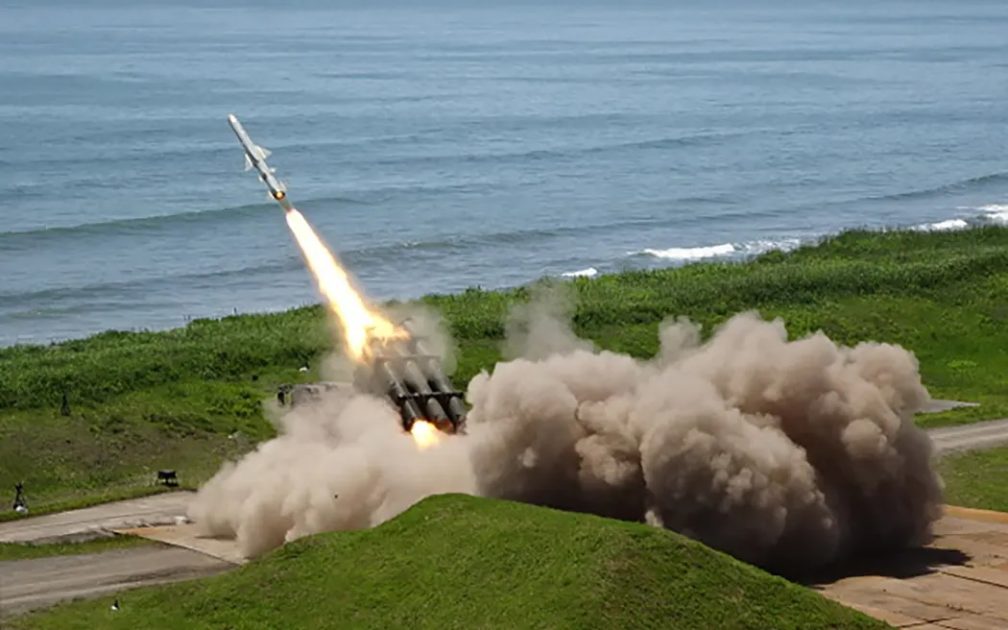 A Type-88 missile test-fired off the JGSDF Shizunai Anti-aircraft firing range on 25 June 2025.