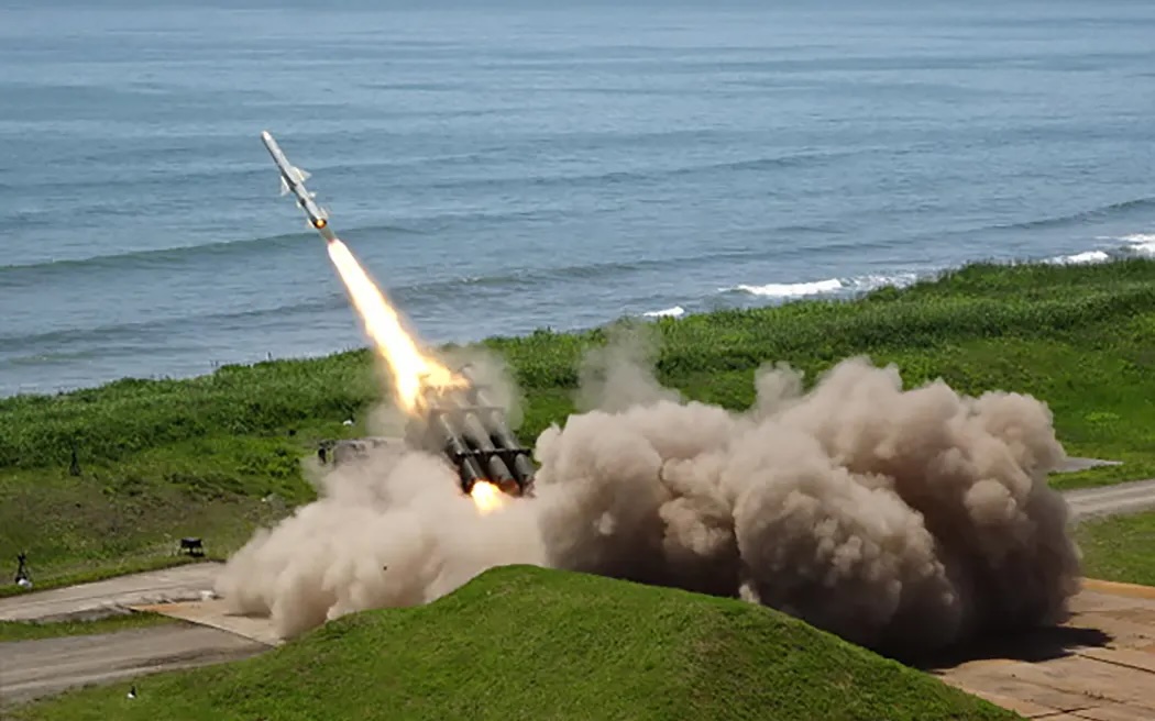 A Type-88 missile test-fired off the JGSDF Shizunai Anti-aircraft firing range on 25 June 2025.