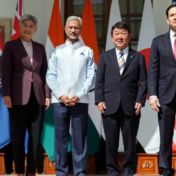 (From left) Australia's Foreign Minister Penny Wong, India's Foreign Minister Subrahmanyam Jaishankar, Japan's Foreign minister Toshimitsu Motegi and US Secretary of State Marco Rubio at the Quad Foreign Ministers meeting in New Delhi.