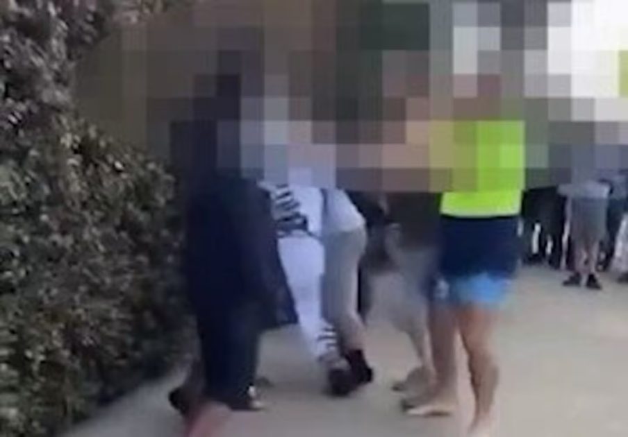 A member of the public (right) intervenes in the fight.