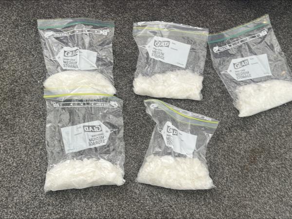 Five bags of methamphetamine, each about 200 grams, seized during search warrants in Christchurch this week.